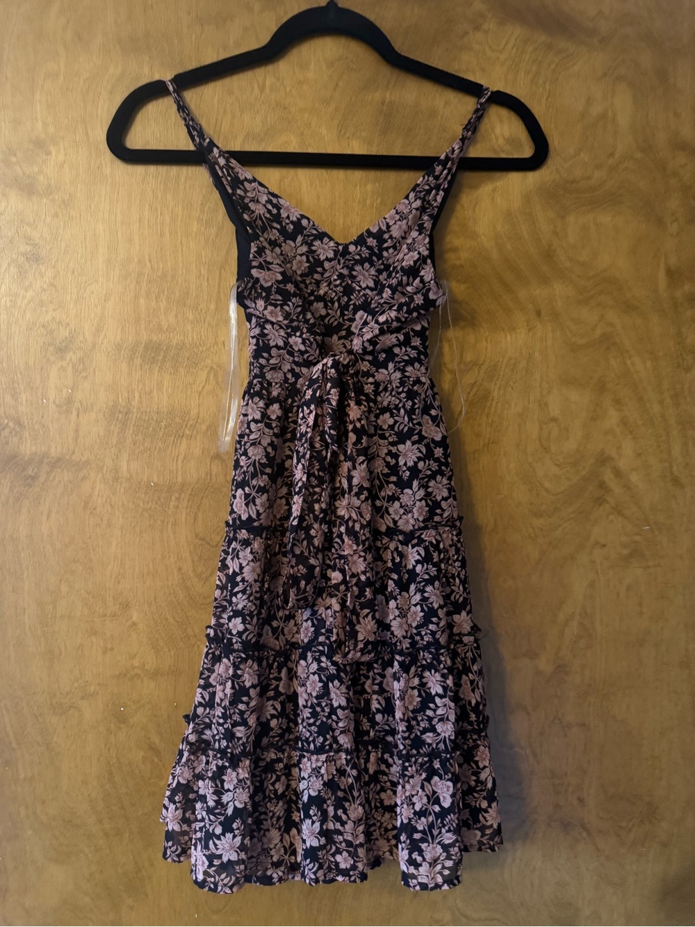 Floral Tie-Waist Sundress in Black and Blush